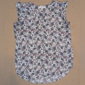 LOFT White Floral Paisley Shell with Blue and Rust Accents